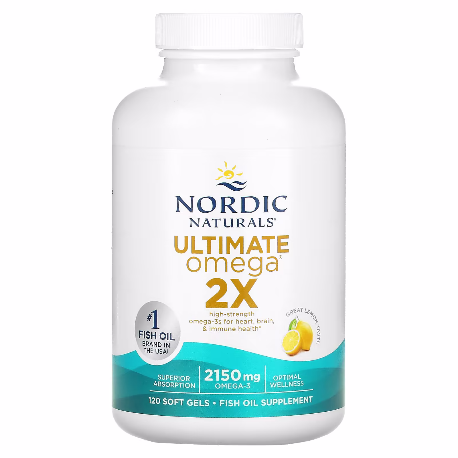 Omega-3, Ultimate Omega 2X, Suplemento de Aceite de Pescado Sabor a Limón, 2150 mg, 120 cápsulas blandas (1075 mg por cápsula), Nordic Naturals
