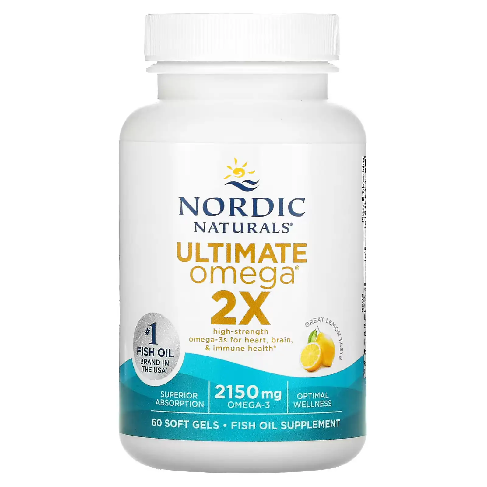 Omega-3, Ultimate Omega 2X, Suplemento de Aceite de Pescado Sabor a Limón, 2150 mg, 60 cápsulas blandas (1075 mg por cápsula), Nordic Naturals