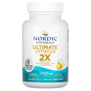 Omega-3, Ultimate Omega 2X, Suplemento de Aceite de Pescado Sabor a Limón, 2150 mg, 60 cápsulas blandas (1075 mg por cápsula), Nordic Naturals