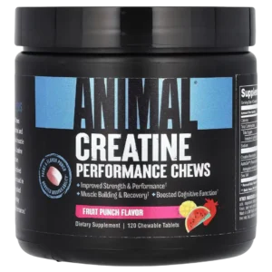 Creatina Monohidratada en Comprimidos Masticables, 120 Comprimidos, Sabor a Ponche de Frutas, Animal