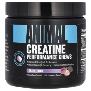 Creatina Monohidratada en Comprimidos Masticables, 120 Comprimidos, Sabor a Uva, Animal