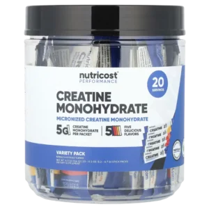 Creatina Monohidratada en Sobres, 20 Sobres, Sabores Variados, Nutricost, Performance