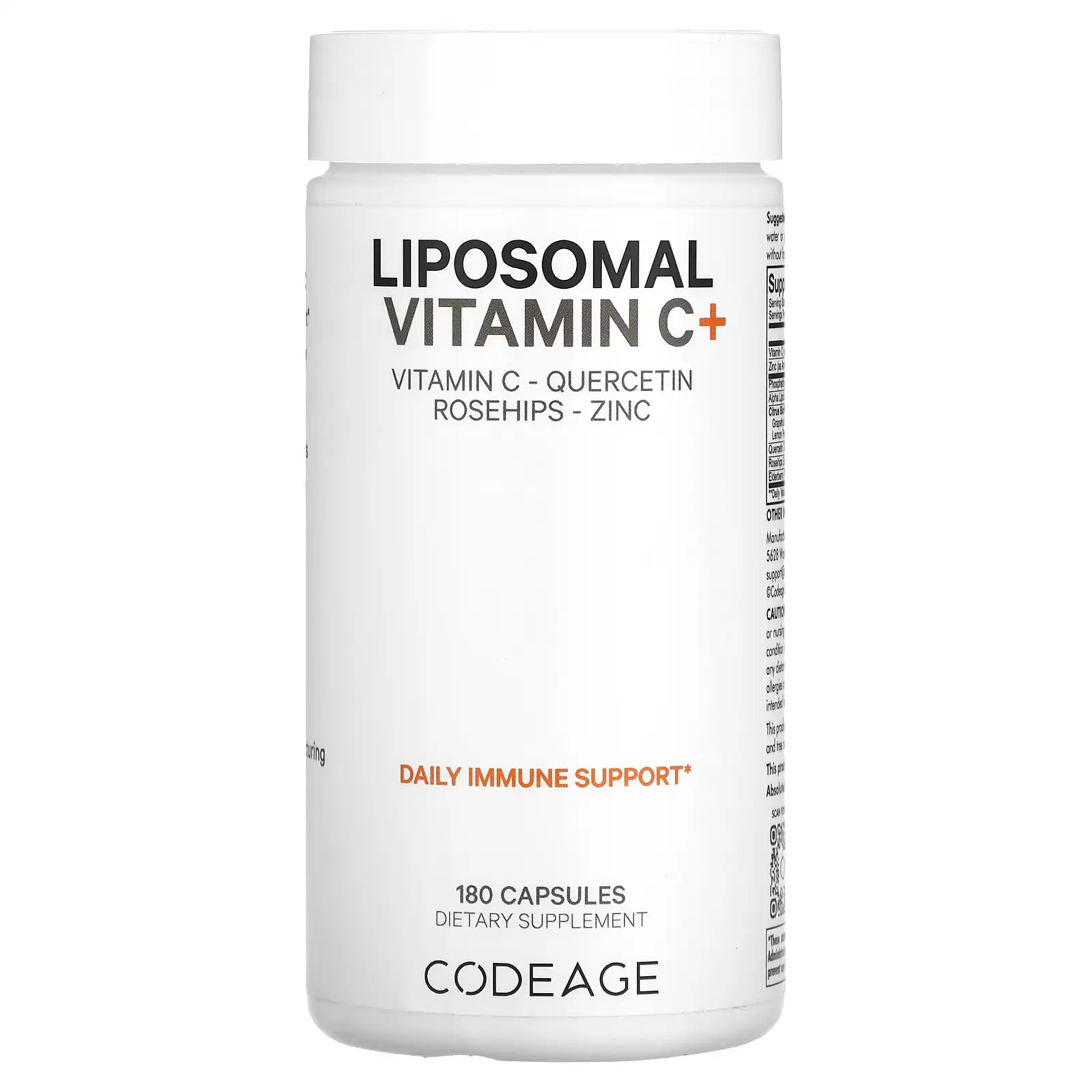 Vitamina C+ Liposomal, Quercetina, Rosa Mosqueta y Zinc, 180 cápsulas, Codeage