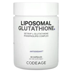 Frasco de Glutatión Liposomal Codeage (Setria®), 60 cápsulas. Potente antioxidante con alta absorción para detox y anti-edad. Comprar online en Suplenet Colombia.