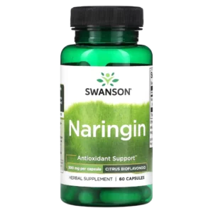 Frasco de Naringina Swanson 500 mg, 60 cápsulas. Bioflavonoide cítrico con apoyo antioxidante. Compra online en Suplenet Colombia.