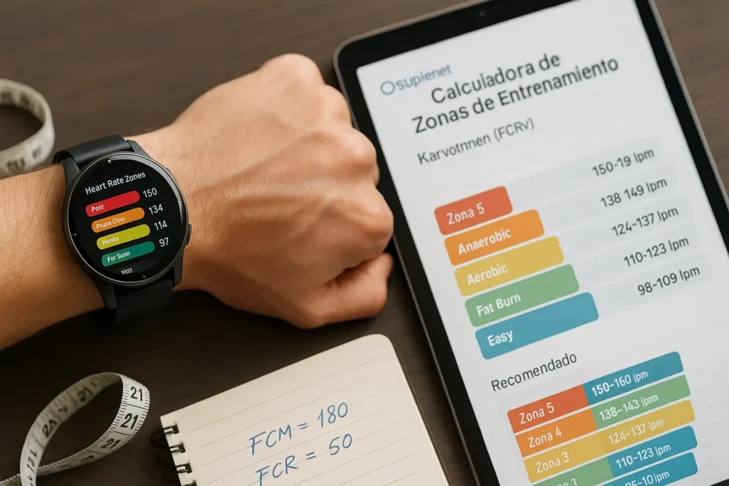 Comparación entre las zonas cardíacas mostradas por un reloj deportivo por defecto y las calculadas de forma personalizada con el método Karvonen en una tablet.