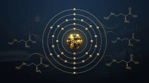 Ilustración científica del selenio, oligoelemento esencial antioxidante para la función tiroidea y el sistema inmunológico