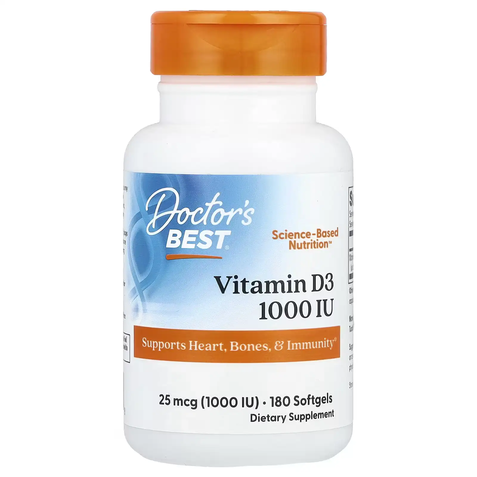 Vitamina D3, 25 mcg (1000 UI), 180 Cápsulas, Doctor's Best