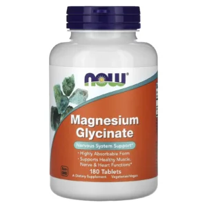 NOW Foods Glicinato de Magnesio 100 mg 180 tabletas (Magnesium Glycinate), soporte del sistema nervioso, forma altamente absorbible, Albion Minerals TRAACS