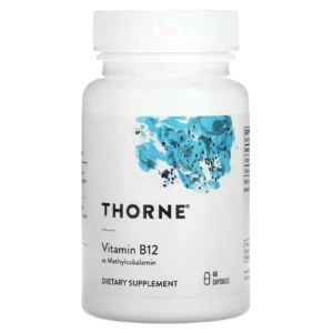 Thorne Metil-B12 vitamina B12 metilcobalamina 1 mg, frasco 60 cápsulas con fondo transparente