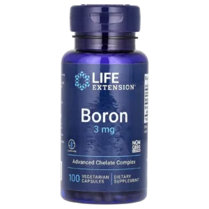 Suplemento de Boro 3 mg Life Extension 100 cápsulas para salud ósea y hormonal.