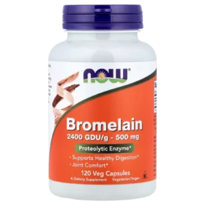 Imagen de catálogo de Bromelina NOW Foods 500 mg 120 cápsulas sobre fondo limpio para compra online.