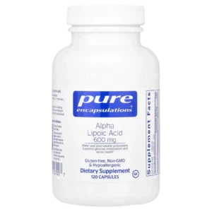 Ácido Alfa Lipoico 600 mg de Pure Encapsulations 120 cápsulas en fondo limpio para catálogo de suplementos
