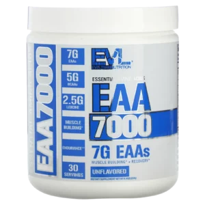 Comprar EAA 7000 aminoácidos esenciales EVLution Nutrition de 237g para recuperación muscular.