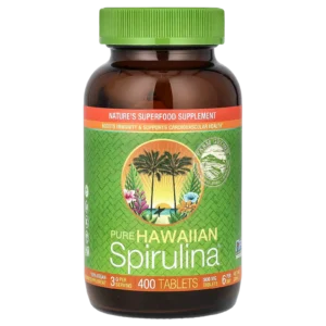Espirulina Nutrex Hawaii 400 tabletas en fondo gris para catálogo premium de Suplenet.