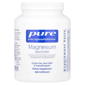 Imagen de catálogo del Magnesio Glicinato Pure Encapsulations de 360 cápsulas en fondo neutro para tienda online.