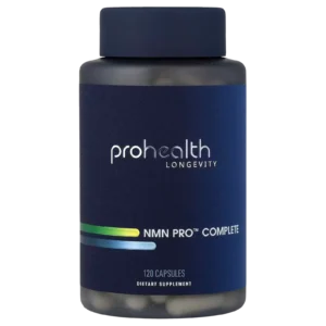 Frasco de NMN Pro Complete de ProHealth Longevity 120 cápsulas con fondo limpio para comprar en Suplenet Colombia.