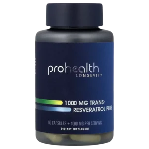 Frasco de Trans-resveratrol plus ProHealth Longevity de 1000mg y 60 cápsulas para comprar en Colombia.