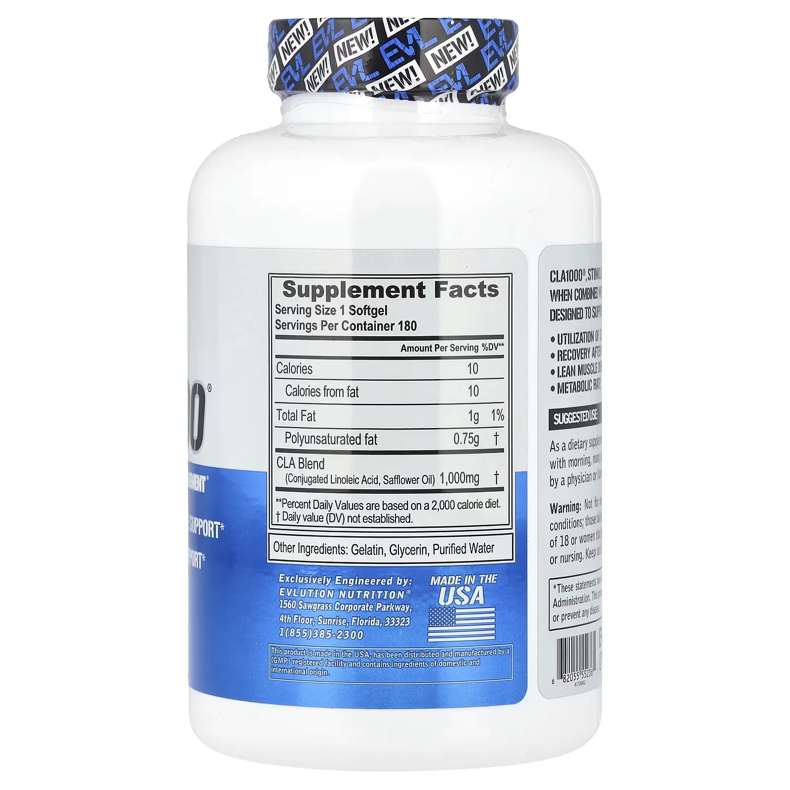 Información nutricional CLA 1000 EVLution Nutrition ingredientes dosis ácido linoleico conjugado 1000mg