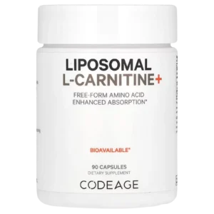 Suplemento L-carnitina Liposomal Codeage 500 mg en fondo neutro para catálogo de nutrición deportiva.