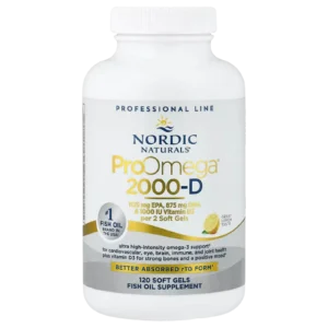Suplemento ProOmega 2000-D de Nordic Naturals 120 cápsulas para soporte cerebral y articular.