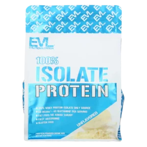 Imagen de catálogo de la proteína whey isolate EVL sin sabor de 1 lb sobre fondo neutro.