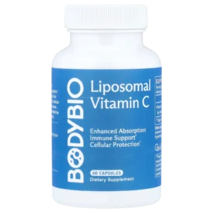 Suplemento premium Vitamina C Liposomal BodyBio 60 cápsulas para catálogo de alta gama.