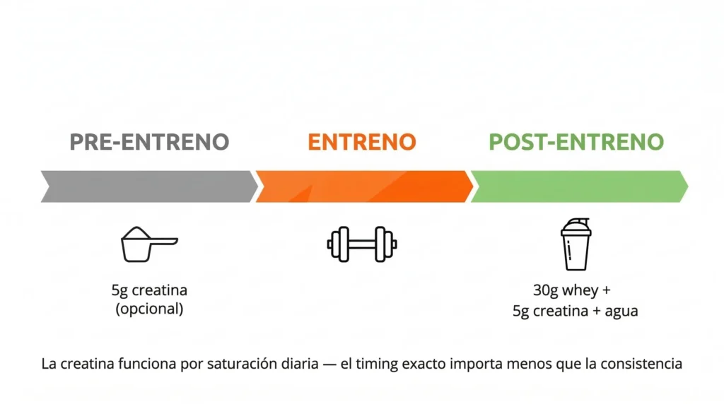 Protocolo para tomar creatina y proteína juntas: timing pre y post-entreno
