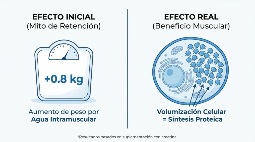 La creatina no engorda: el aumento de peso es agua intramuscular, no grasa corporal