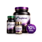 Envases Suplenet con sello “10% Dto.” para suscripción y descuento en el primer pedido.