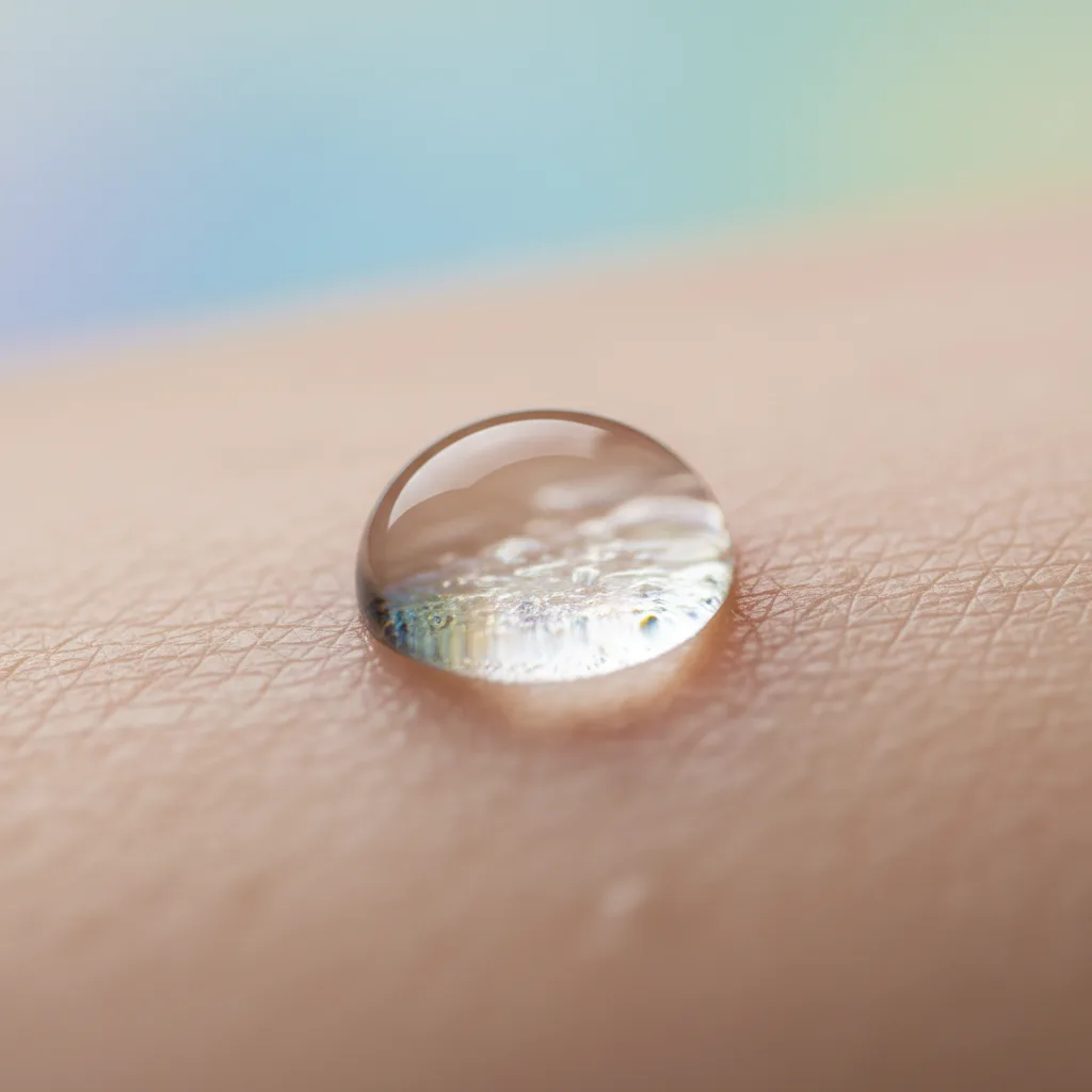 Gota de agua sobre piel suave e hidratada en fotografía macro de belleza
