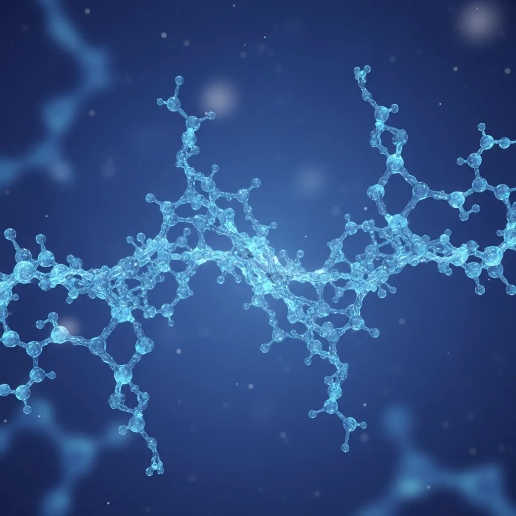 Visualización 3D translúcida de la estructura molecular del ácido hialurónico
