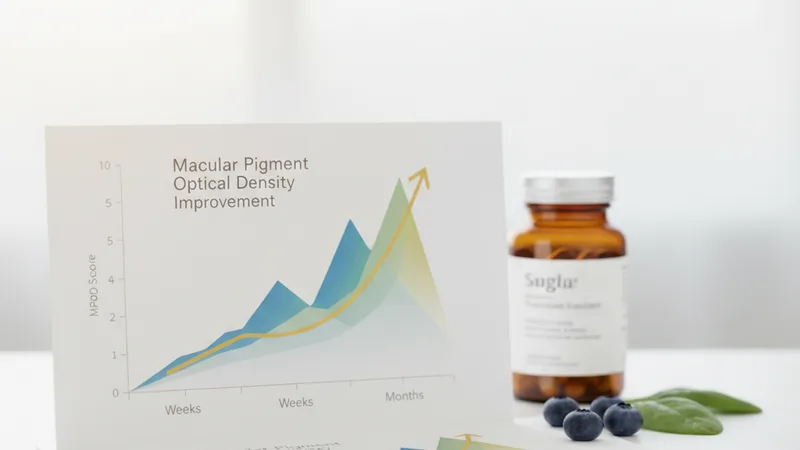 Esquema del ojo humano mostrando la mácula con pigmento de luteína y zeaxantina y el cuerpo ciliar con astaxantina