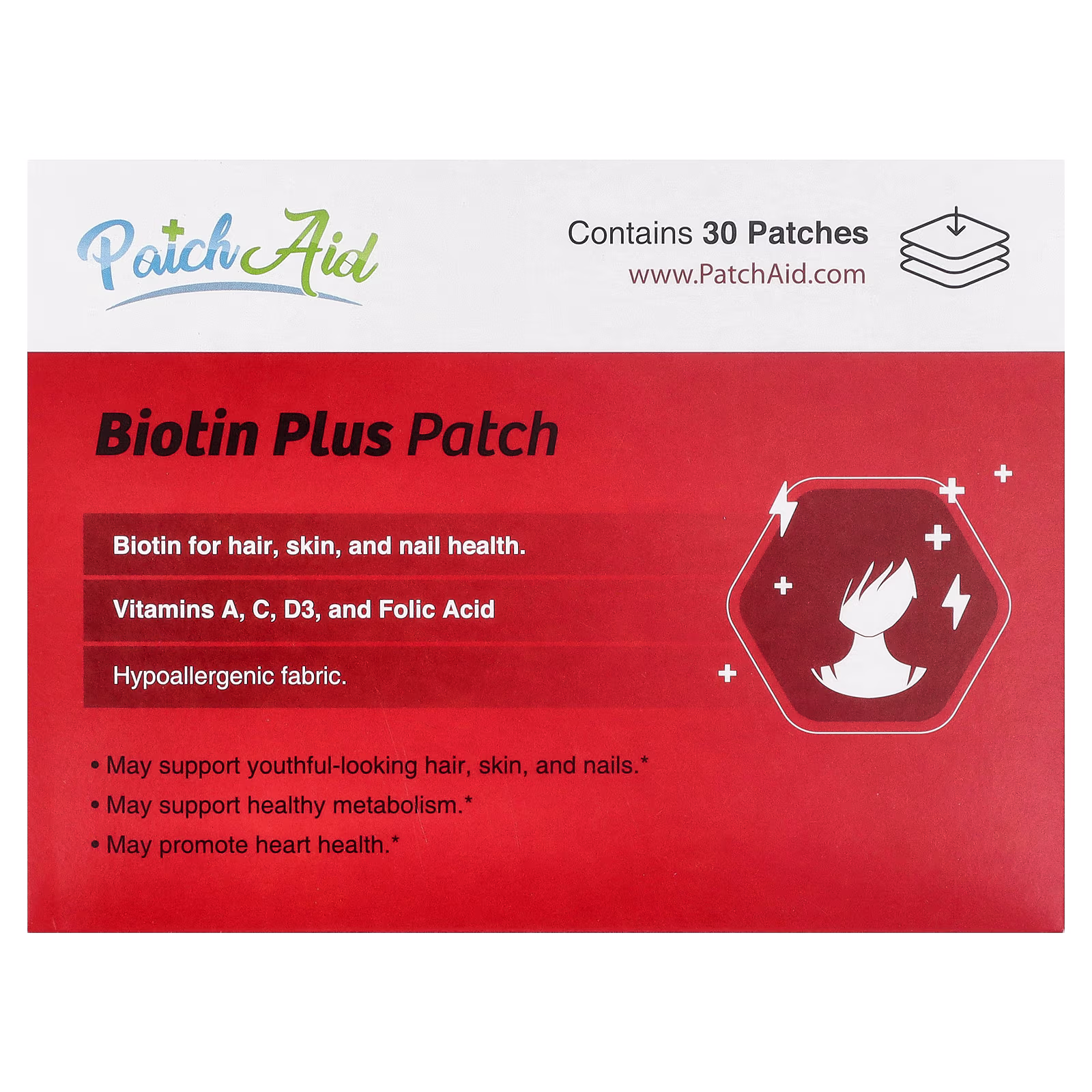 Parche de Biotina Plus, 30 parches, PatchAid