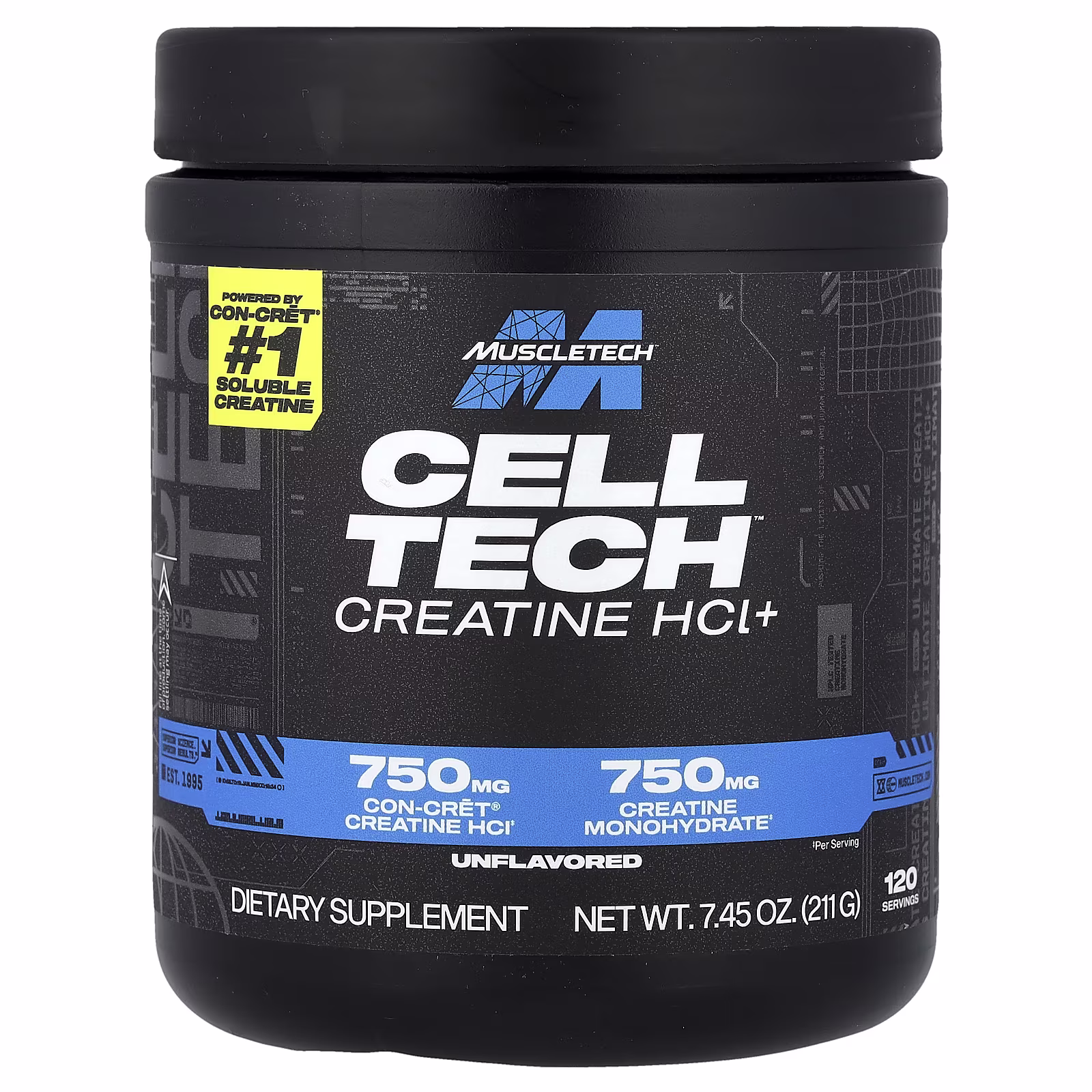 Clorhidrato de creatina y más, Sin sabor, 211 g (7,45 oz), Cell Tech™ Creatine HCL+, MuscleTech