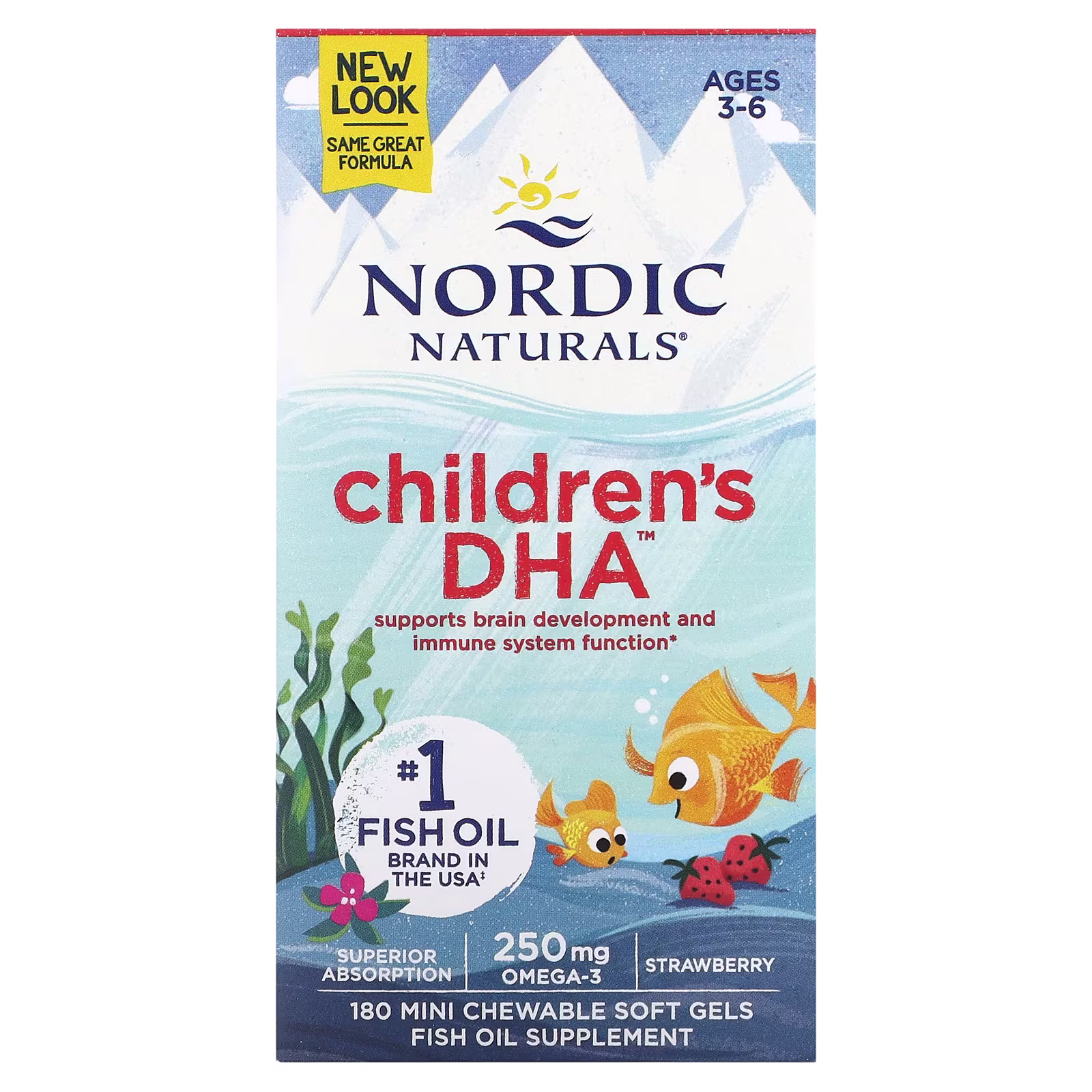 Infantil DHA, Edades 3-6, Sabor a Fresa, 180 Mini Masticables Cápsulas Blandas, Nordic Naturals