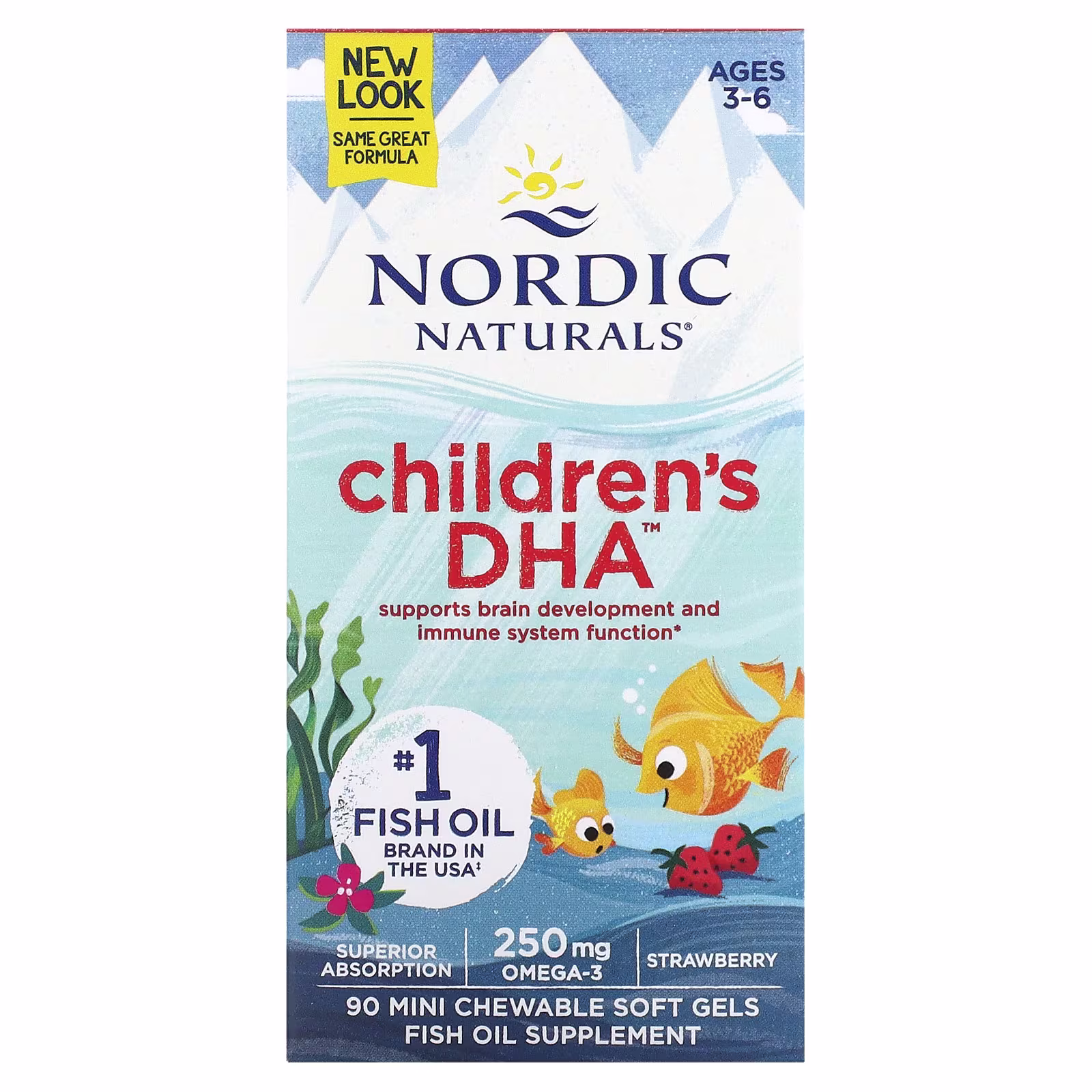 Infantil DHA, Edades 3-6, Sabor a Fresa, 90 Mini Masticables Cápsulas Blandas, Nordic Naturals