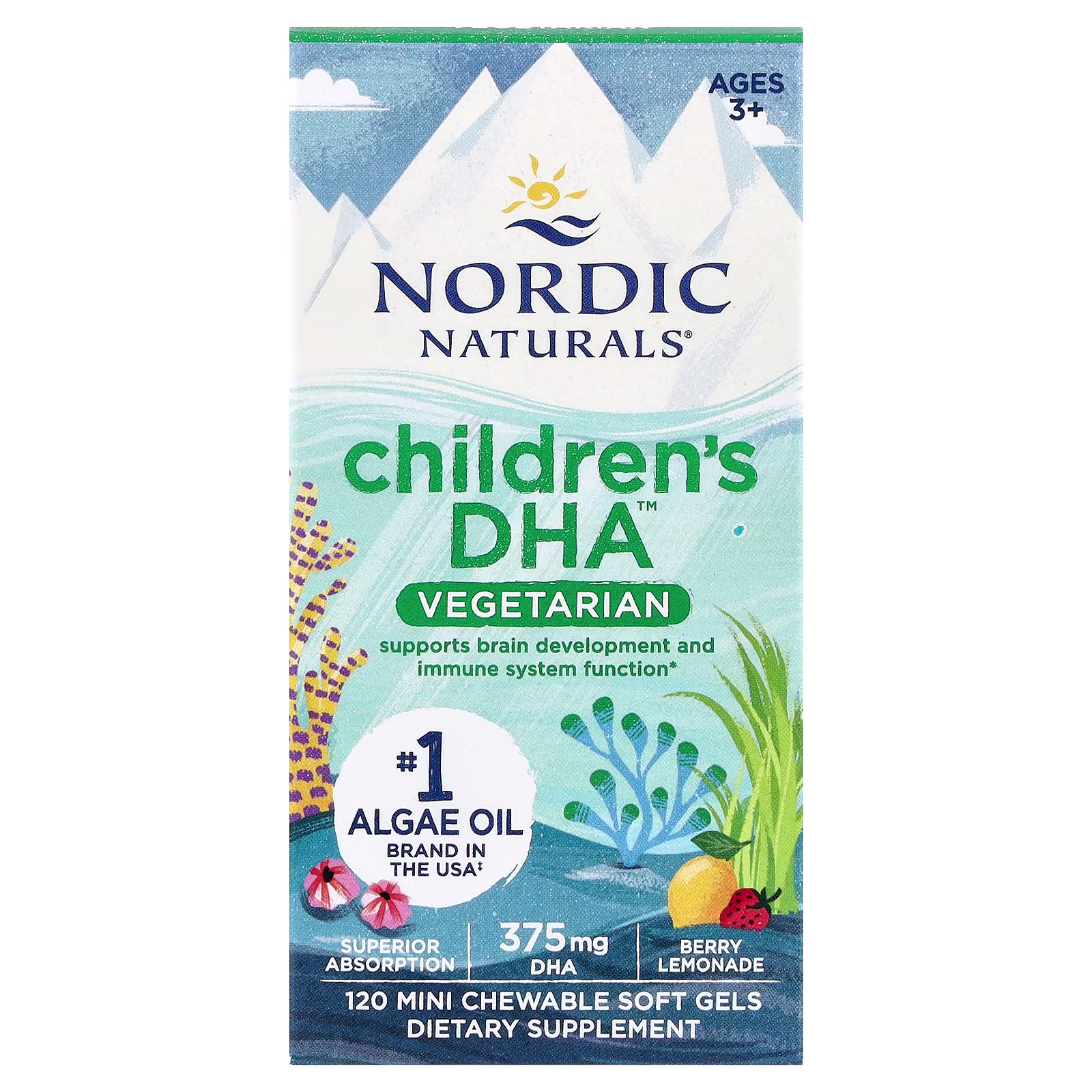 Infantil DHA™ Vegetariano, Edades 3+, Sabor a Frutos-Limonada, 120 Mini Masticables Cápsulas Blandas, Nordic Naturals