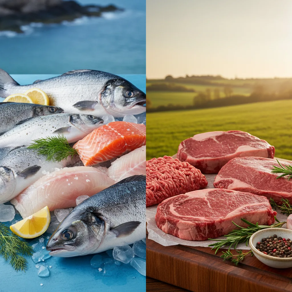 Composición dividida: pescado salvaje y ganado alimentado con pasto como fuentes de colágeno