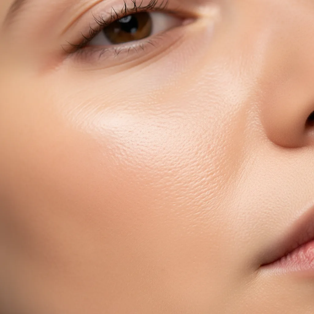 Primer plano de textura de piel saludable y radiante mostrando elasticidad