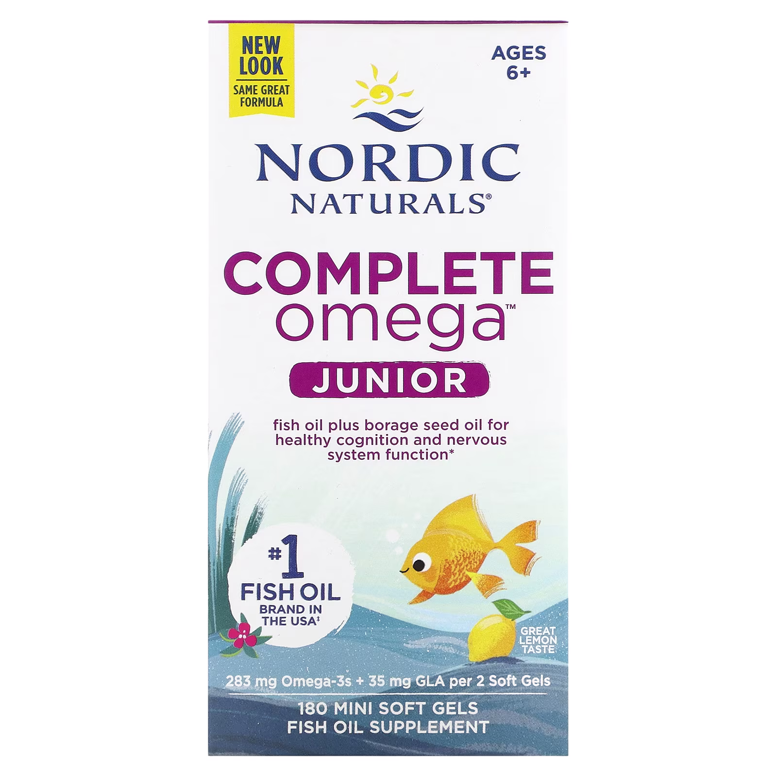Complete Omega Junior, Edades 6+, Sabor a Limón, 180 Mini Cápsulas Blandas, Nordic Naturals