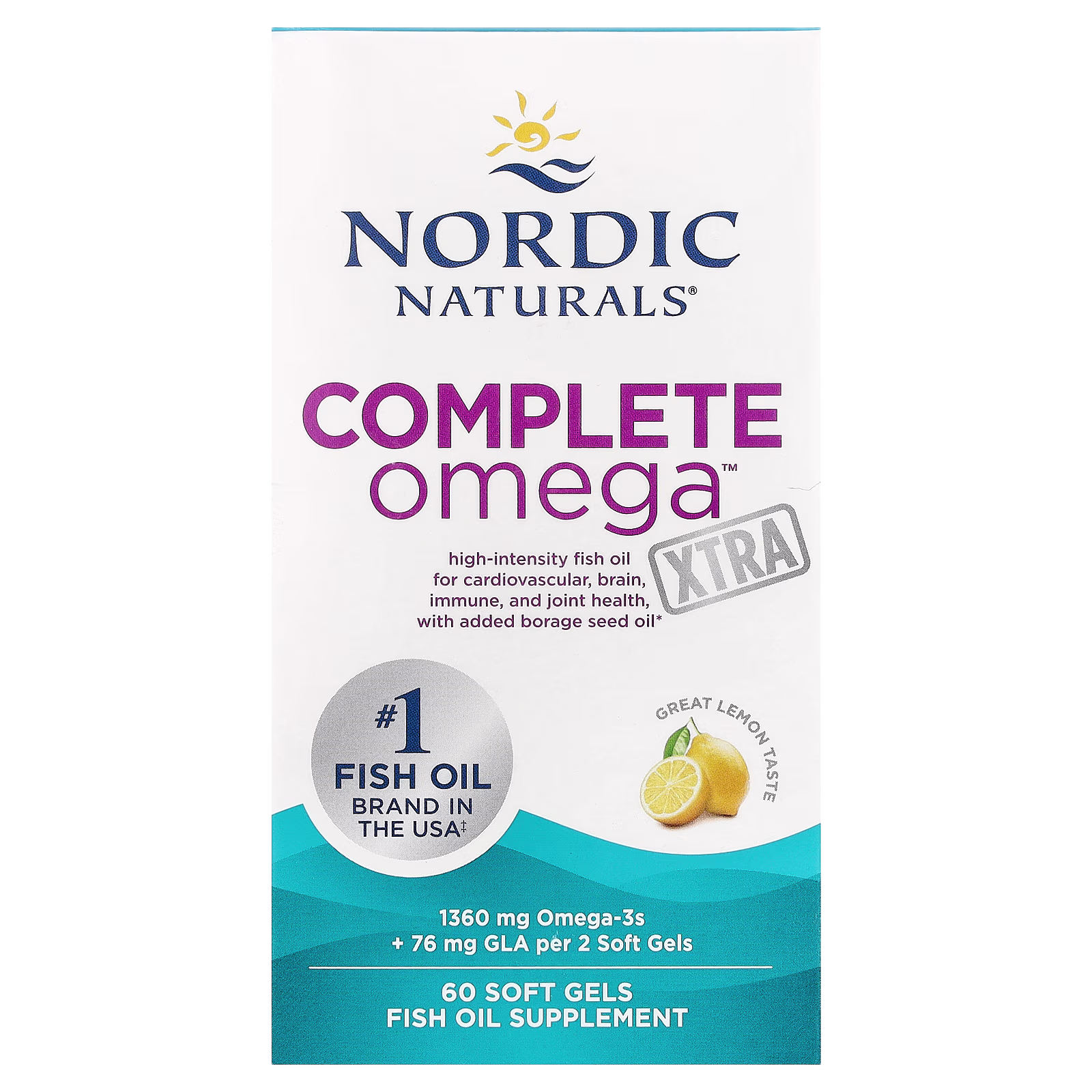 Complete Omega Xtra, Sabor a Limón, 60 Cápsulas Blandas (680 mg por Cápsulas Blandas), Nordic Naturals