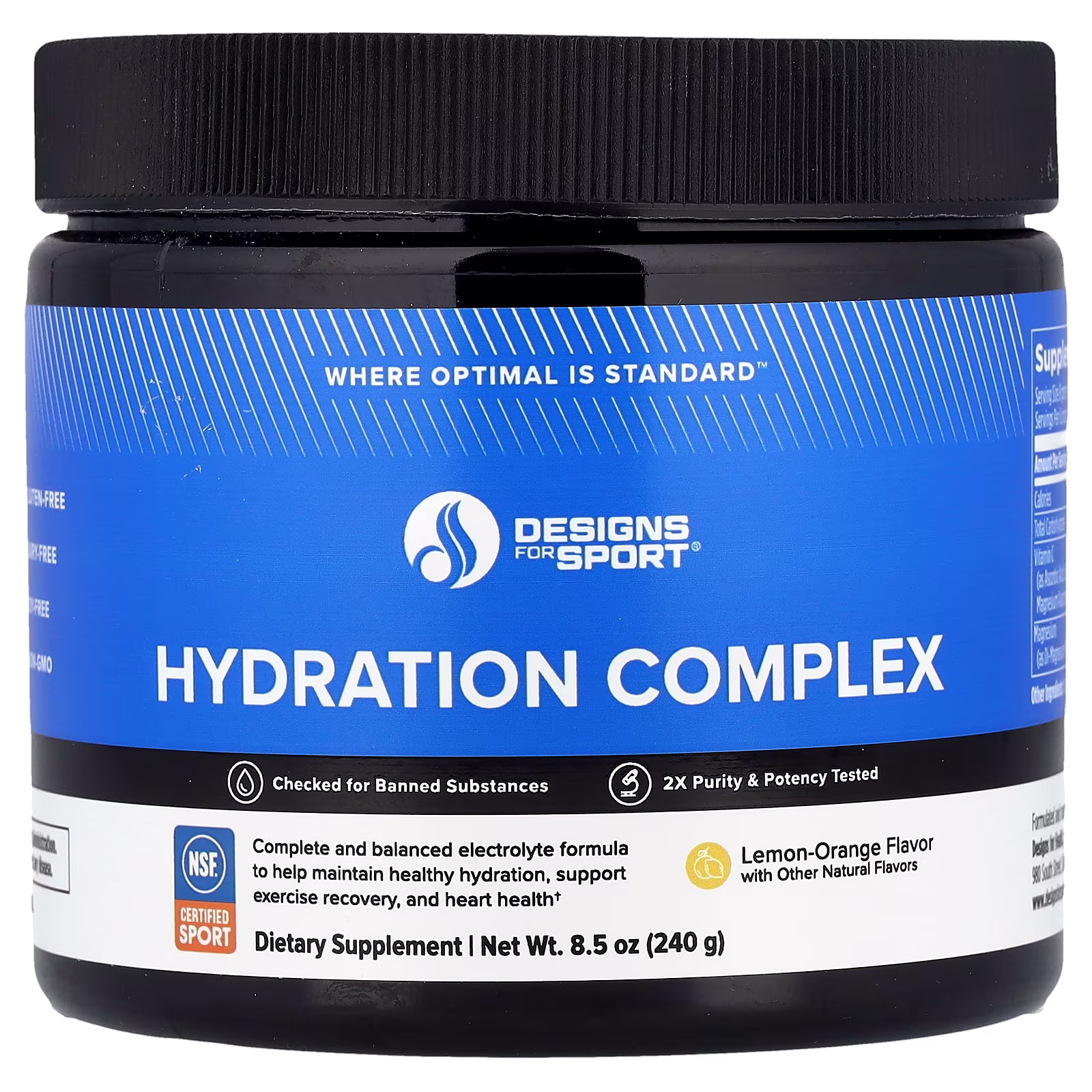 Complejo de hidratación, Limón y naranja, 240 g (8,5 oz), Designs for Health, Designs For Sport®