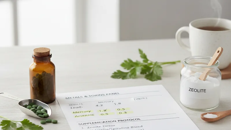 Frascos de suplementos de apoyo mineral y antioxidantes dispuestos en protocolo