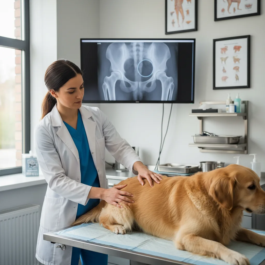 Radiografía comparativa de cadera canina normal versus displasia de cadera en perro