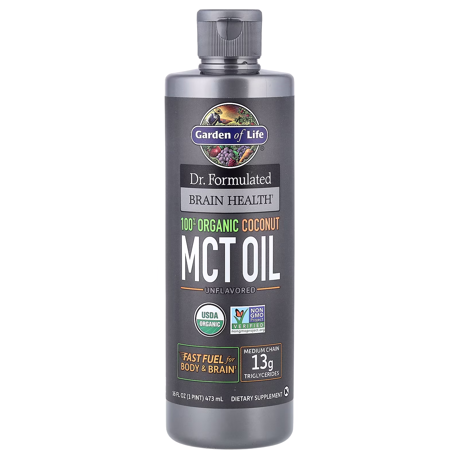 Dr. Formulated Brain Health, Aceite de MCT de coco 100 % orgánico, Sin sabor, 473 ml (16 oz. líq.), Garden of Life