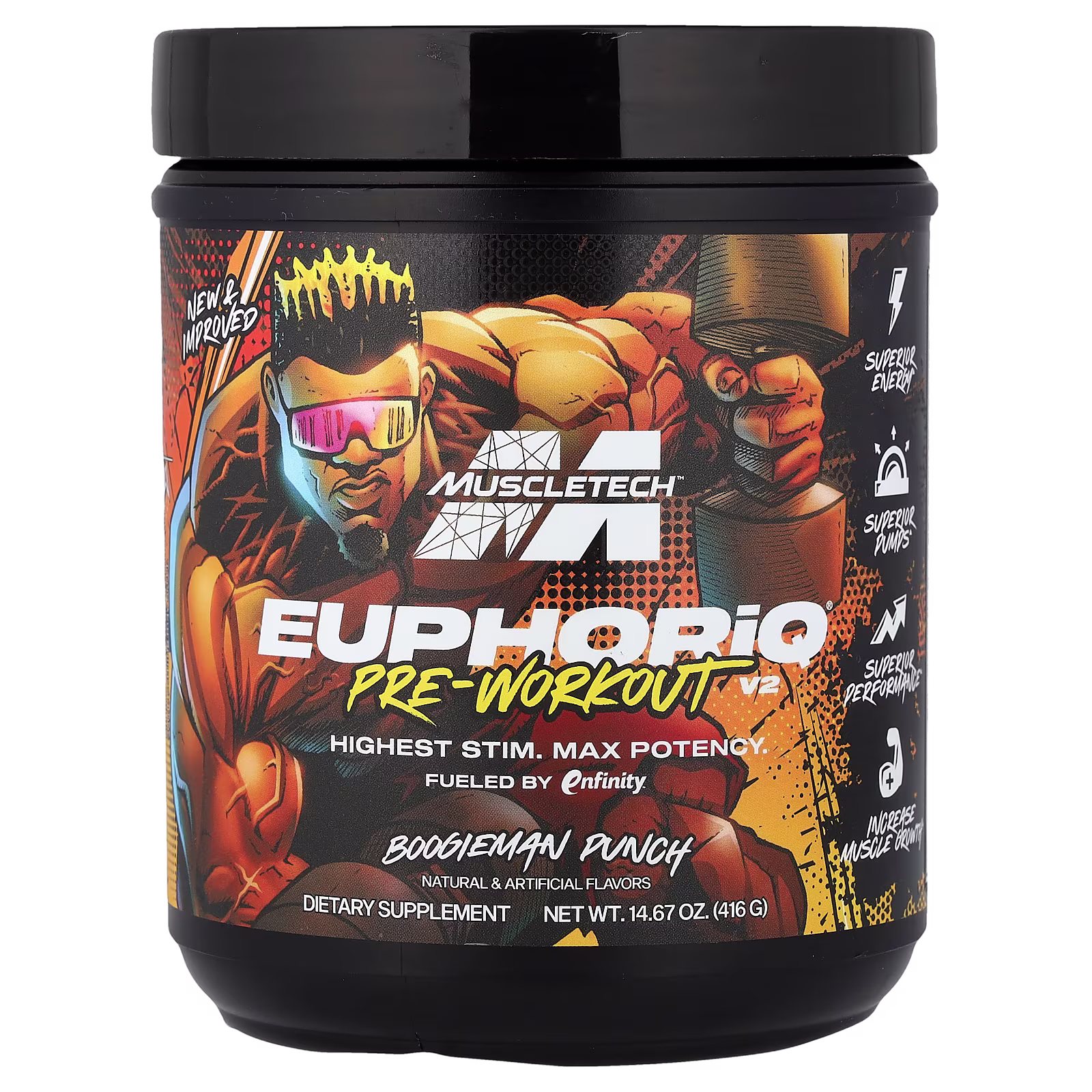 EuphoriQ® Pre-Workout V2, Suplemento preentrenamiento V2, Boogieman Punch, 416 g (14,67 oz), MuscleTech