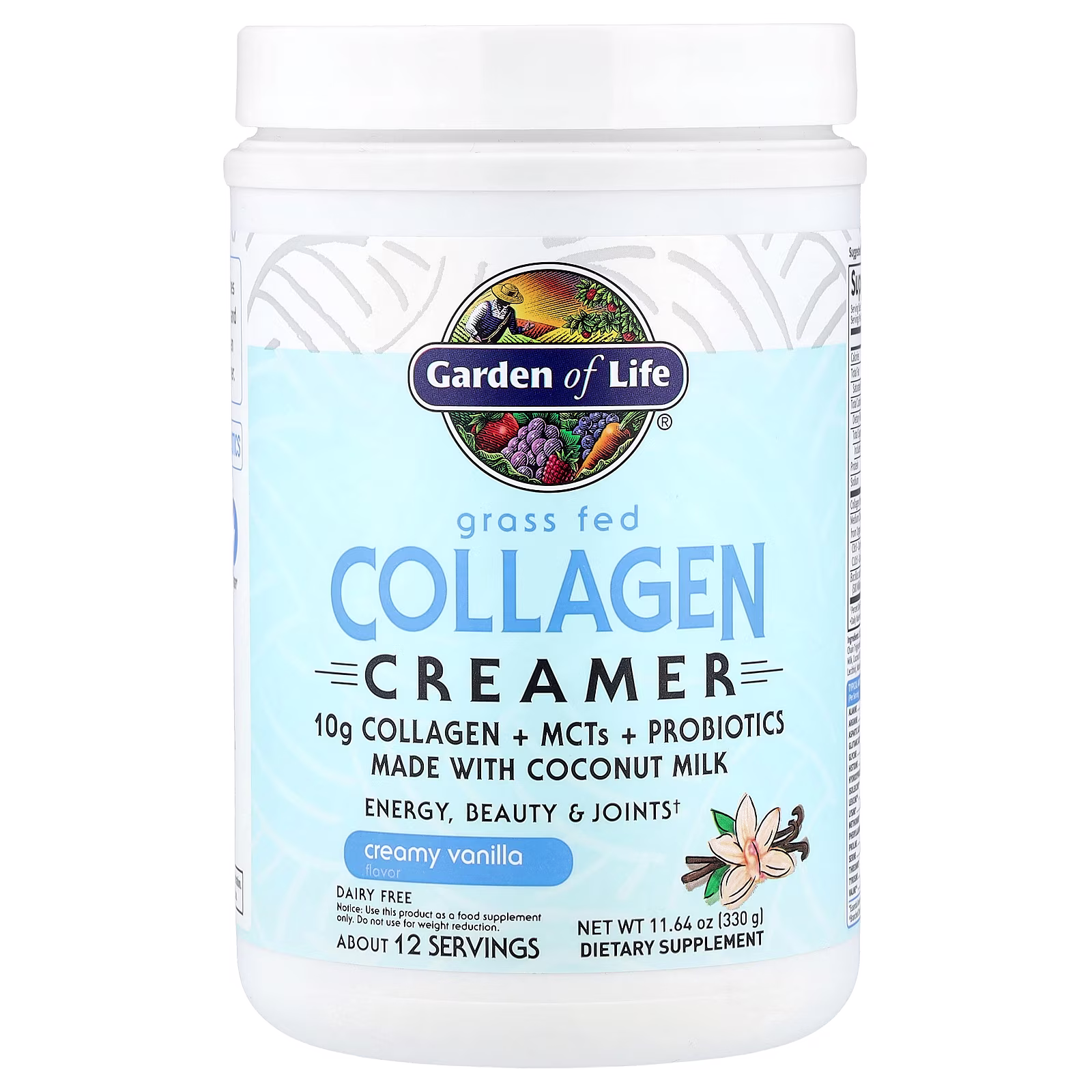 Grass Fed Collagen Creamer, Vainilla, 330 g (11,64 oz), Garden of Life