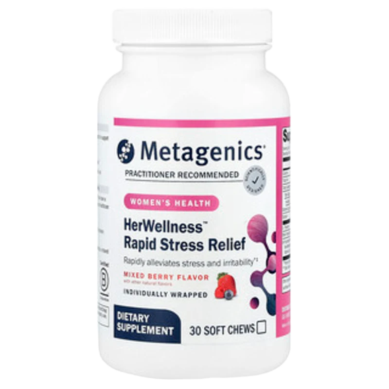 HerWellness™ Rapid Stress Relief, Sabor a Frutos Rojos, 30 Soft Chews, Metagenics