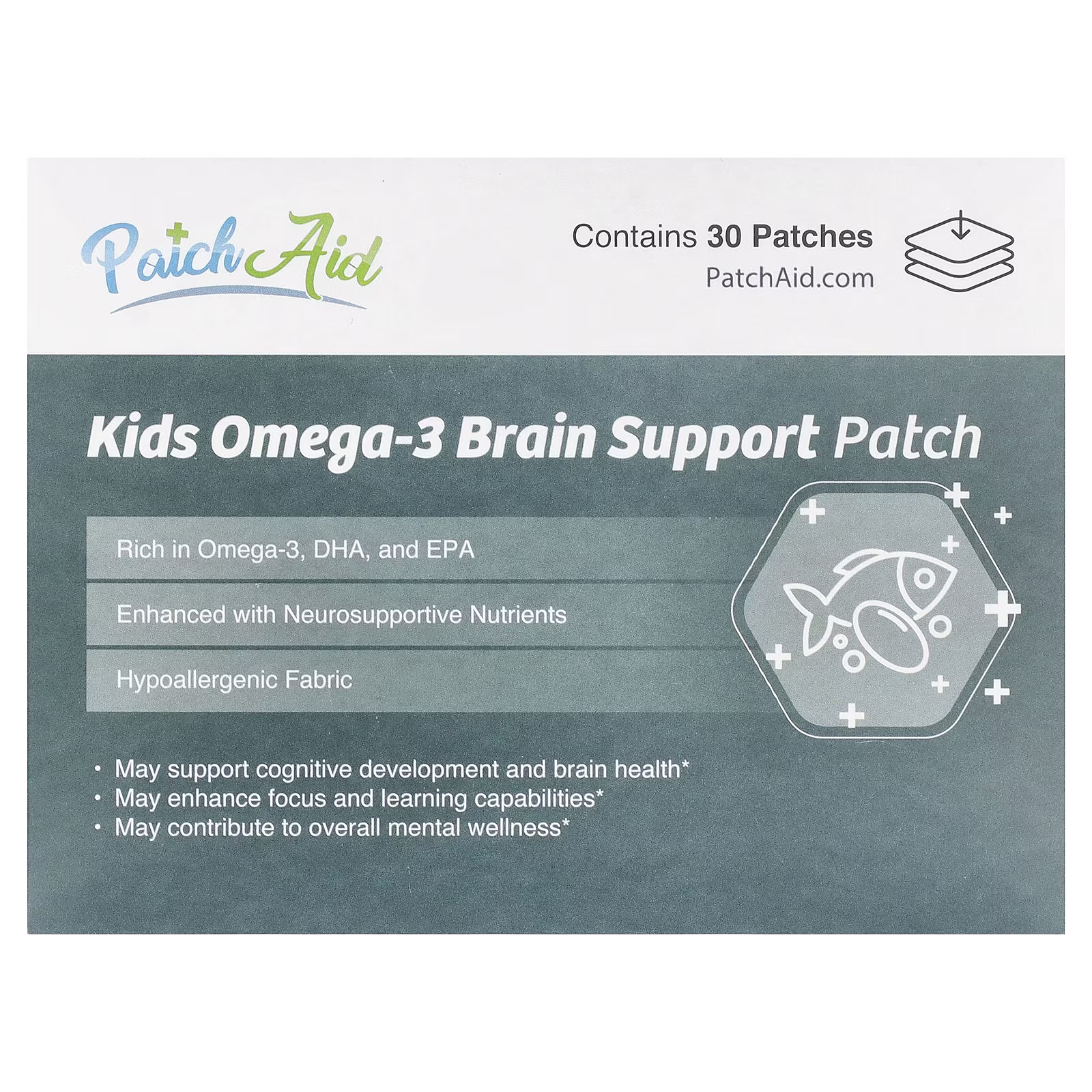Parche de Omega 3 para el Desarrollo Cerebral, para Niños, 30 parches, PatchAid